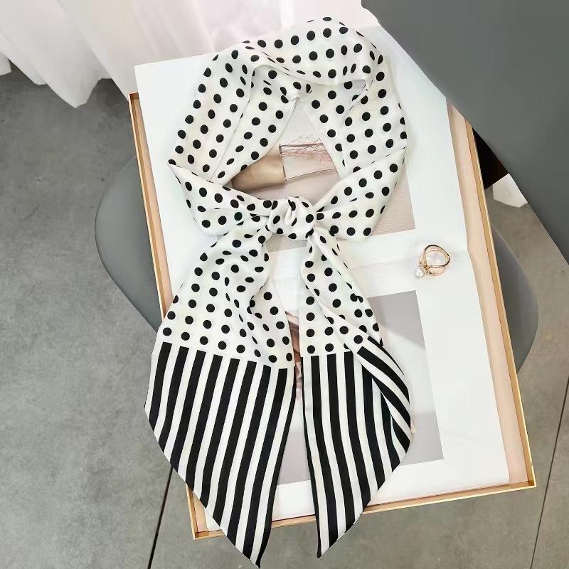 Luxury Design Silk Skinny Headwear Scarf Women Print Spring Neck Tie Hair Hand Bag Ribbon Wrist Belt Foulard Headband Lady