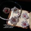 Papalacha Flowery Gemstone Necklace, Antique, Plated With 18K Gold, Pink Hot Pink Flower Zircon Ring Combination.