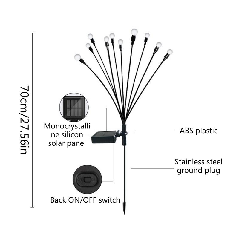 Decorative Solar Garden Light Outdoor Waterproof Firefly- for Path Light for Pathway Yard Patio Landscape Warm White/Col