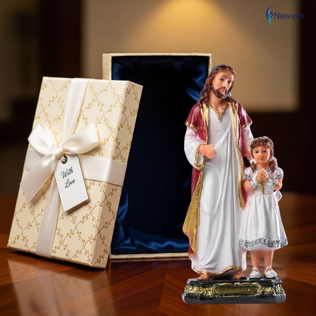 Jesus and Girl Statue, First Holy Communion Gift for Girls FIRST HOLY COMMUNION STATUE - Jesus and Girl Figurine for Christian Home Decor