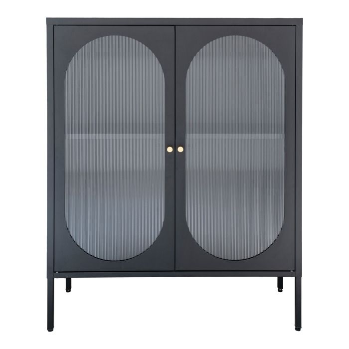 Low Display Cabinet - EBUY24 - Adelaide - 2 Glass Doors - Black - Steel 35x90x110 Cm