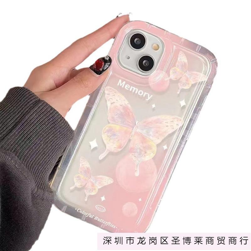 Pastel butterfly for Apple 16promax mobile phone case 15 transparent iPhone14 Europe and America 13 airbag 12 girl