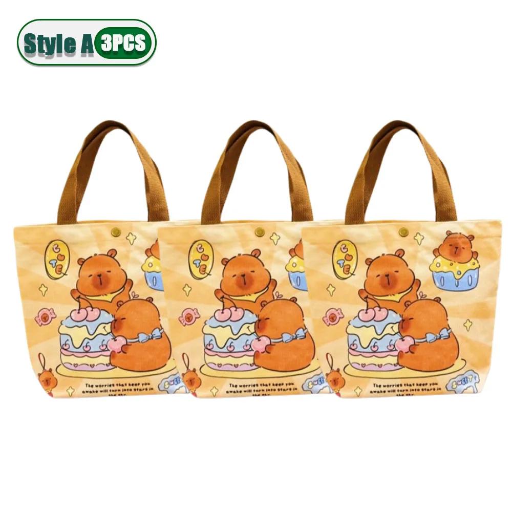 1-10PCS Large Capacity Kapybara Canvas Tote Bag Cute Bento Bag Commuter Bag Holiday Gift Bag Portable Bag Children's Gift Bags