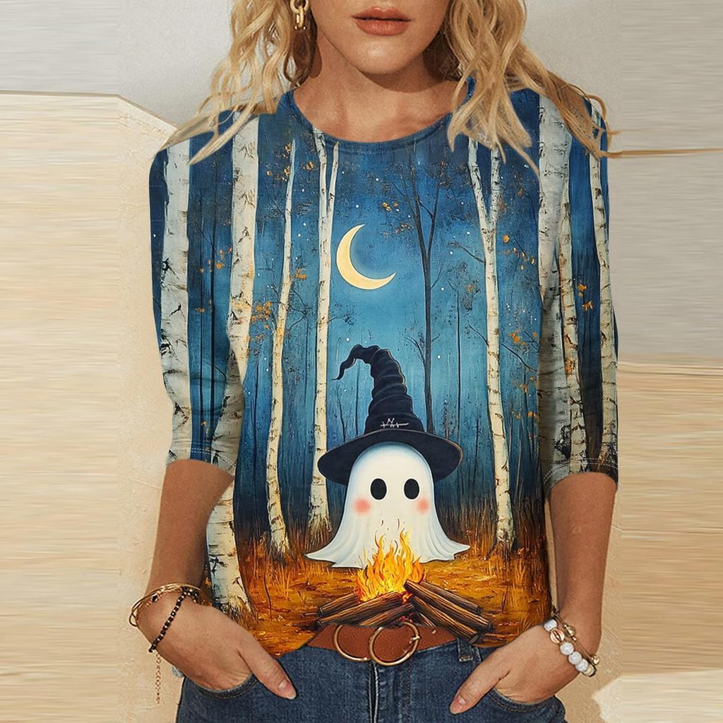 Women's Fashion Print Three-Quarter Sleeve Neck Top