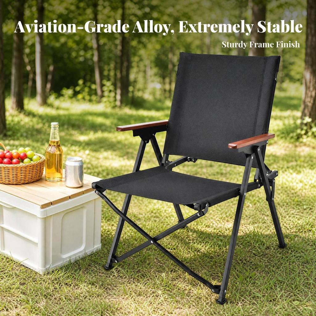 Fold-Flat Camp Chair Carbon Steel Frame Folding Camping for Sketching
