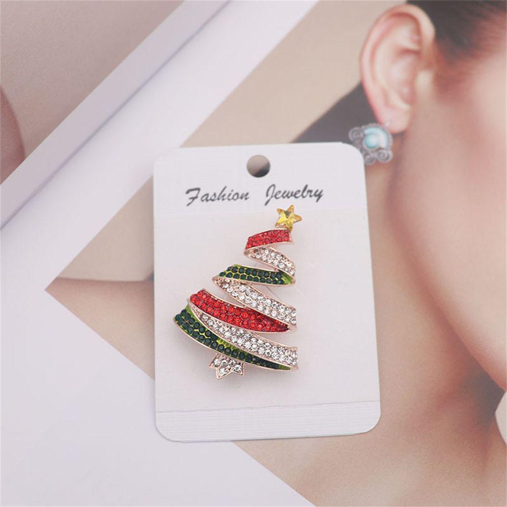 Alloy For Women Scarf Buckle New Year Tree Brooch Christmas Tree Brooches Rhinestone Santa Claus