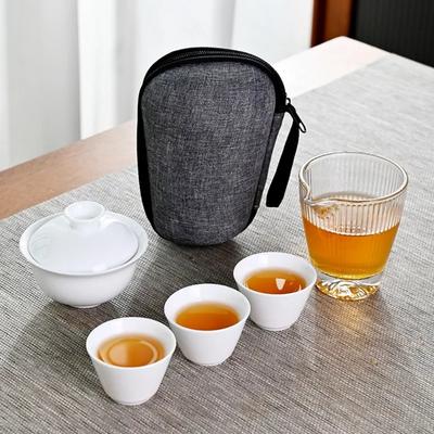 Ceramic Tea Set for Outdoor Travel, Quick Cup, Minimalist Trio, Car-mounted Tea Ware Set, 2024