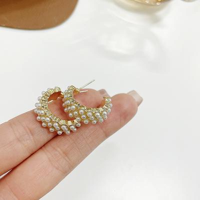 Parel C-vormige Kleine Oorbellen voor Vrouwen Imitatie Parelkralen Dunne Stiftoorbellen Koreaanse Mode Leuke Meisjes Oor Accessoires