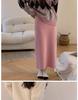 Women's Mid-Length White Cashmere Pencil Skirt with High Waist and Raccoon Fur Knit for Autumn and Winter