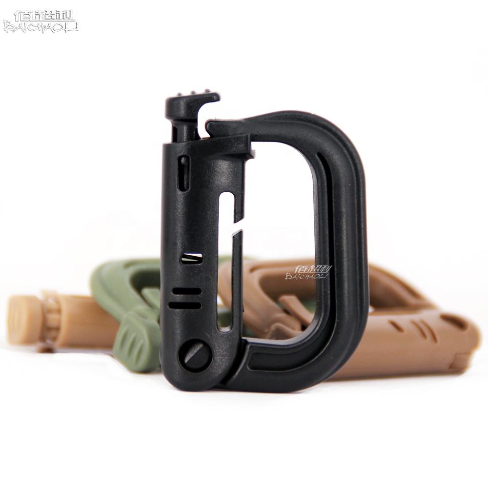 OEM/ODM 6#D Shaped Plastic 55mm Molle Snap Tactical Quick Link Spring Camping Hiking Bag Clip Full Black Key Chain Carabiner