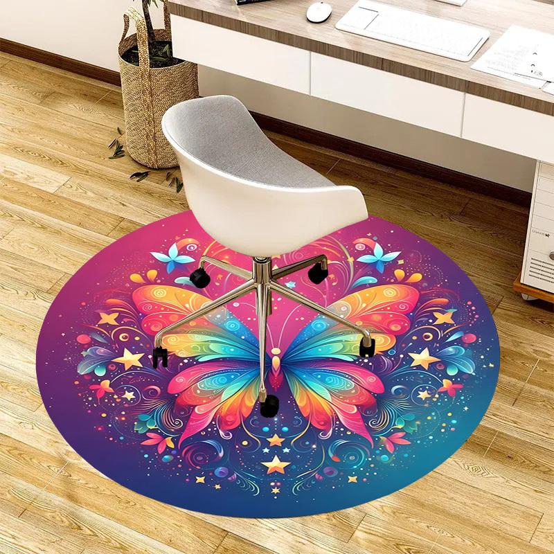 1pc Office Carpet Chair Mats Colorful Butterfly Mandala Perfect for Decorating Office Chairs, Living Rooms, Or Bedrooms.YDT215