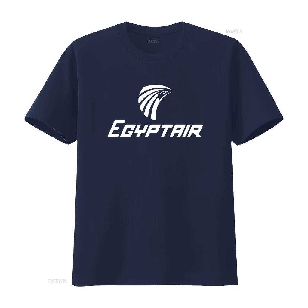 Egypt Air White Logo Egyptian Airline Geek Navy Blue Cotton T Shirt for Cool Design Fashion Casual Vintage Washed