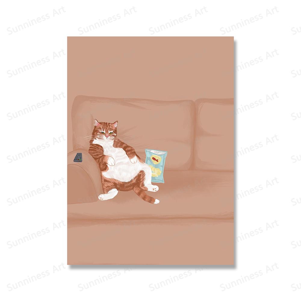 Cartoon Lustige Nette Katze Wand Kunst Leinwand Malerei Nordic Poster Und Druck Katze Liebhaber Geschenk Wand Bilder Für Wohnzimmer Hause decor