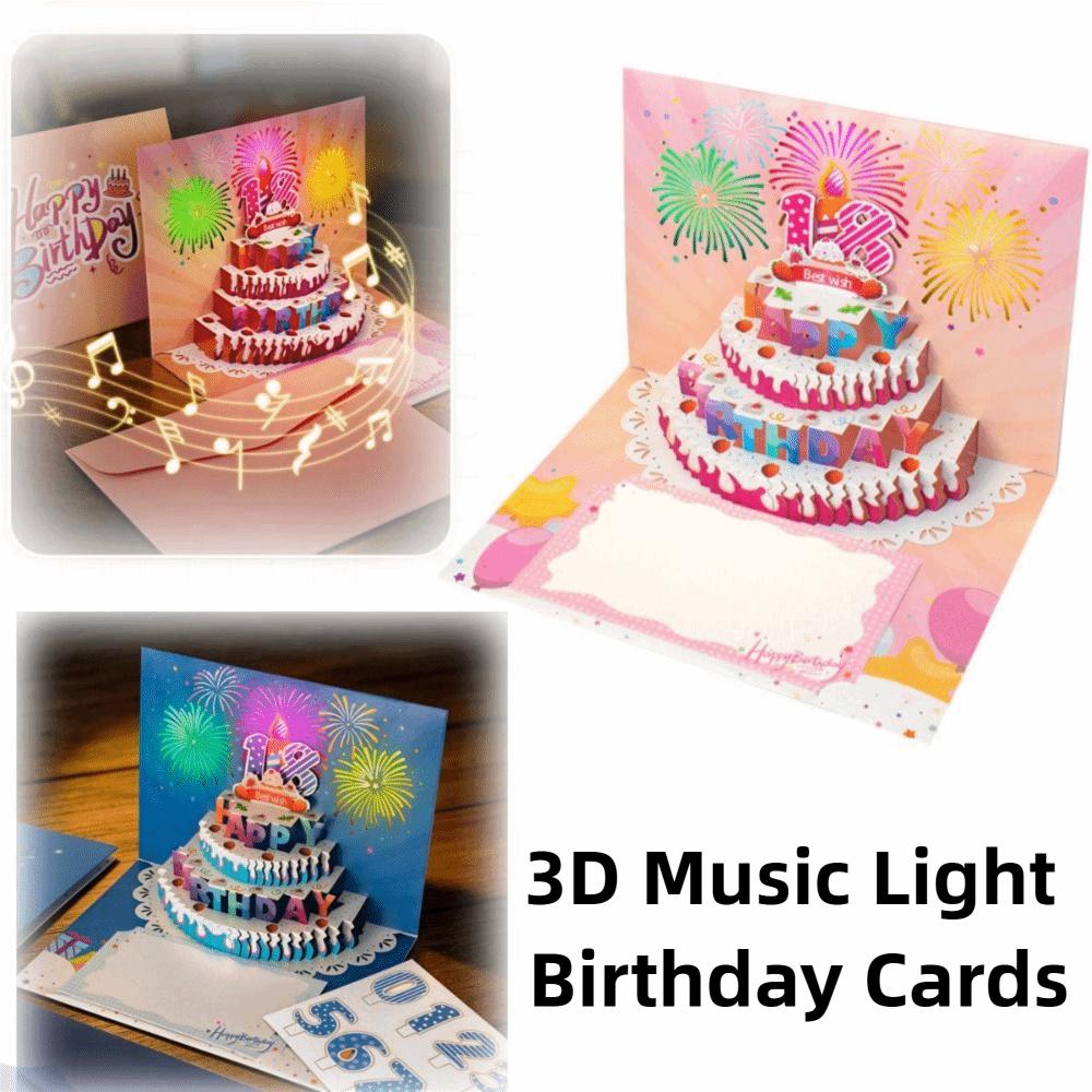 Foldable Happy Birthday Greeting Card Pop Up Blessing Cake Holiday Card  Birthday Gift