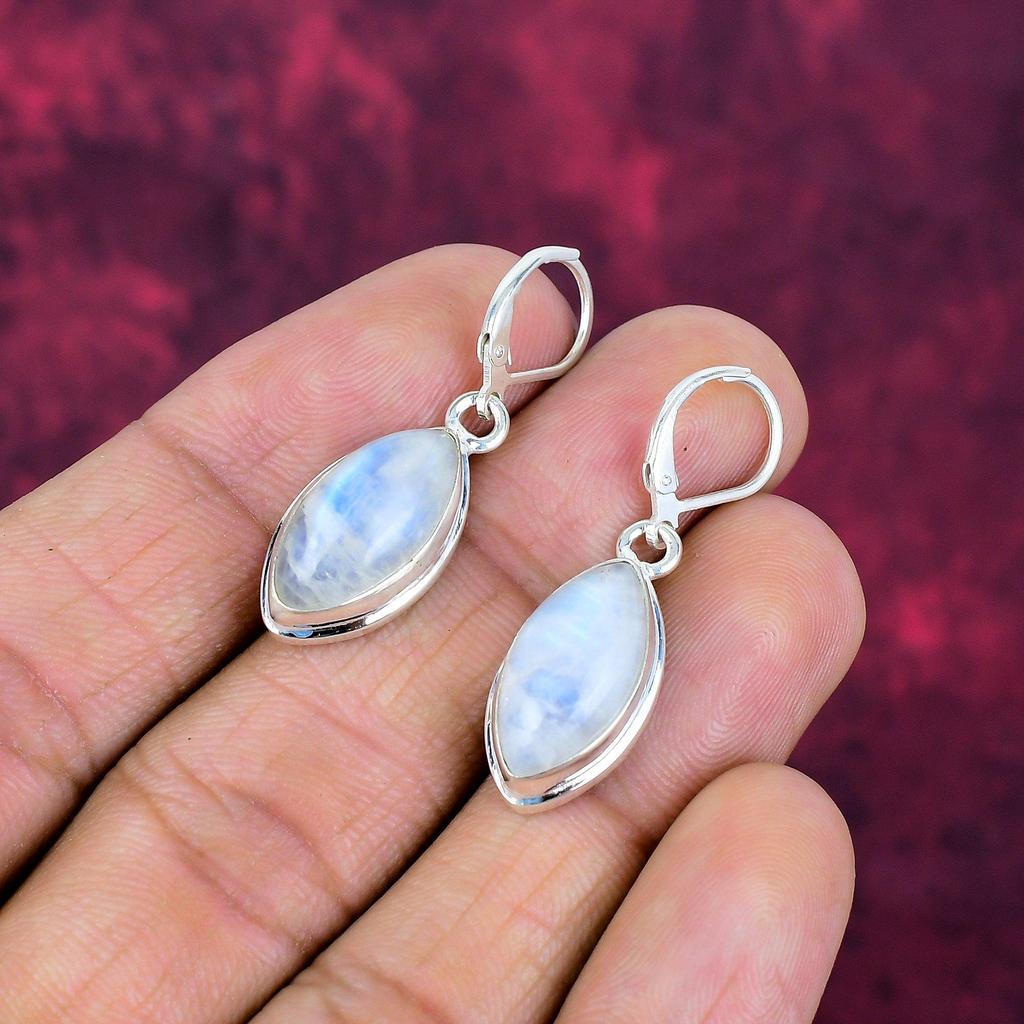 Moonstone 925 Solid Sterling Silver Earrings, Handmade Gemstone Earrings Jewelry, Gifts For Wife Brand New Earrings