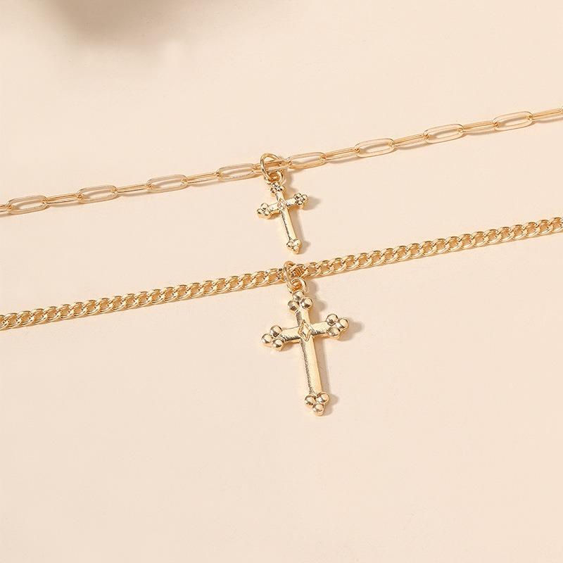 Alloy o-chain exaggerated niche light luxury jewelry cross multi-layer pendant necklace female collarbone chain
