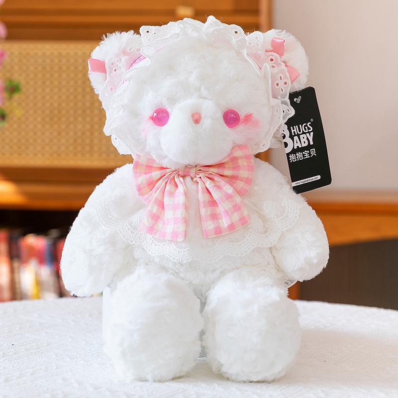 Sweet Lolita Bear Plush Doll - Cute White Bear with Bow and Lace