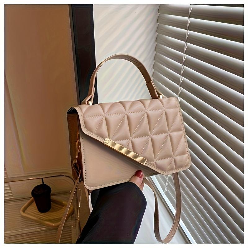 Diamond Quilted Pattern, Adjustable Shoulder Strap Fashion Small PU Crossbody Bag - White, Black, Khaki, Sky Blue, Messenger Bag, Lightweight