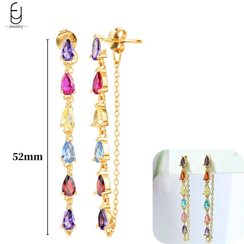 925 Silver Ear Buckles Fashion Hoop Earrings Colorful Crystal Pendants Gold Earring Premium Luxury Women's Jewelry Gift