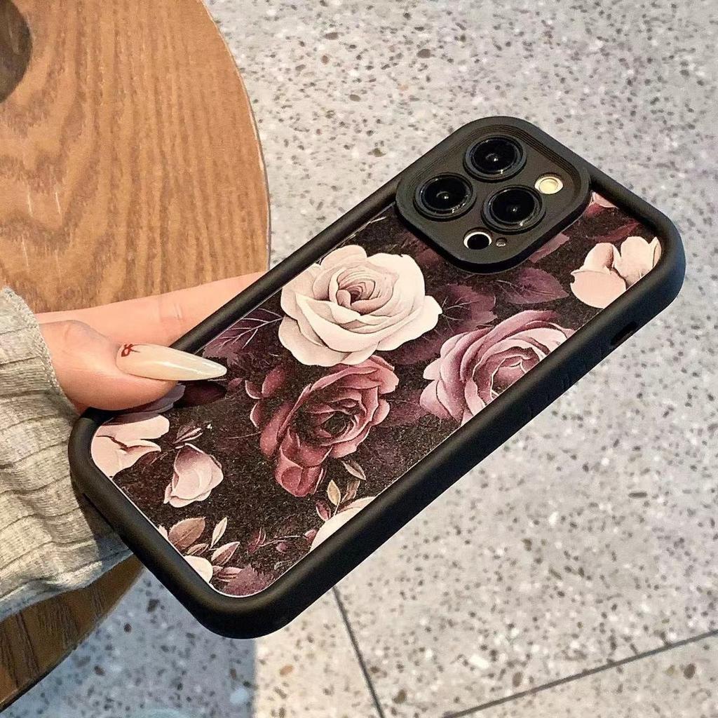 Retro big rose for Apple 16plus mobile phone case 15promax creative 14 new 13pro soft 12