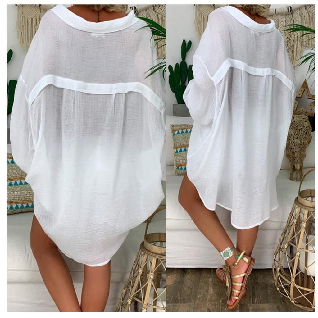 Plus Size Women's Button Down Shirt, Loose Long Sleeve Casual Blouse Top for Women, European American Style