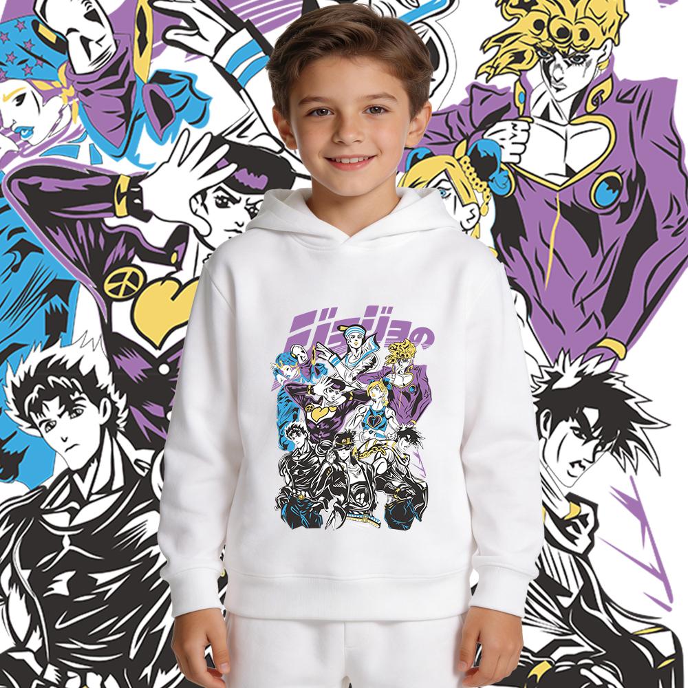 Jojo Characters Anime Print Fleece Pullover Hoodie Boys Girls Kids Warm Thick Sweatshirt for Autumn Winter