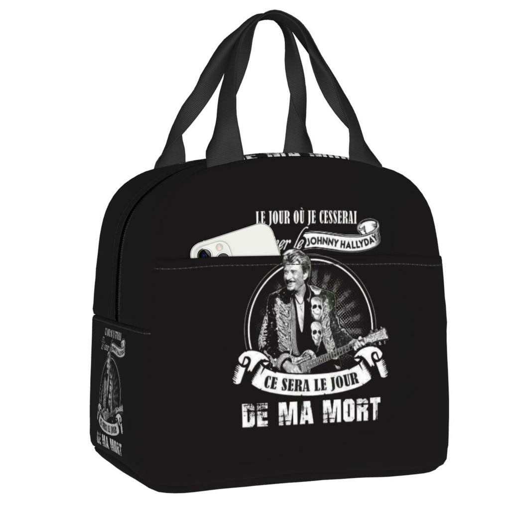 Sac à déjeuner isotherme personnalisé Johnny Hallyday Chanteur de Rock Français pour Pique-nique en Plein Air Réutilisable Glacière Thermique Boîte Bento Femmes Enfants
