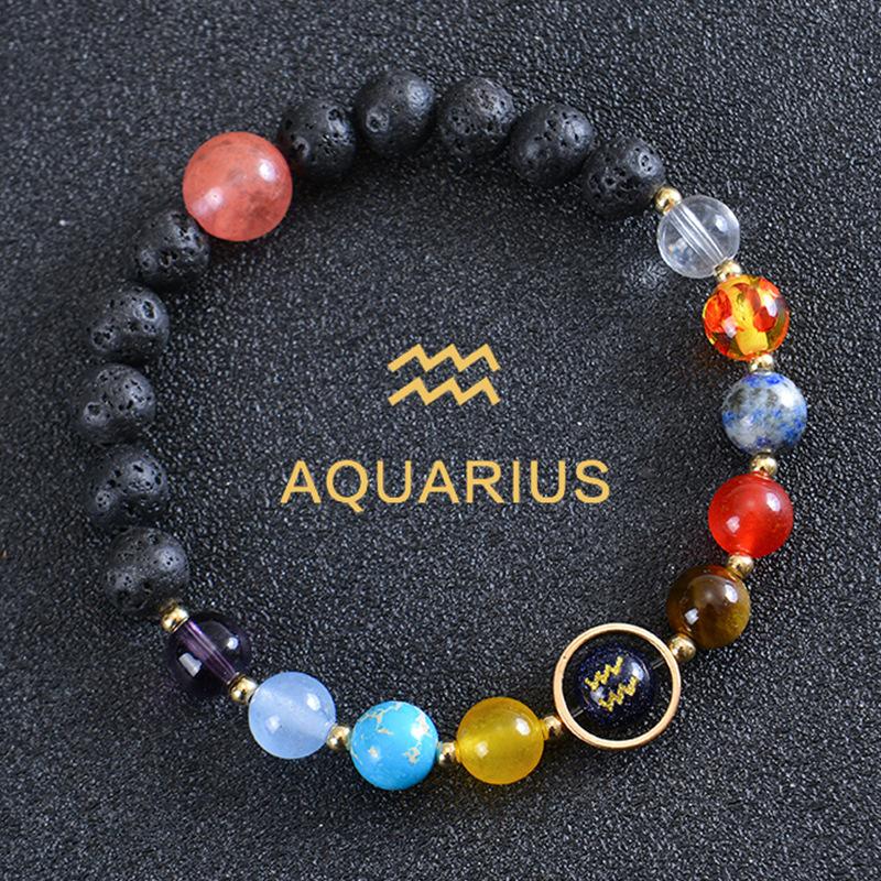 Solar System 12 Constellation Bracelet For Men And Women Volcanic Stone Hand Beaded Colored Stone Stretch Hand
