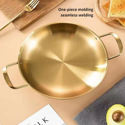Golden Stainless Steel Double Ear Pot Three Piece Multifunctional Cooking Pot Korean Style Instant Noodle Bowl