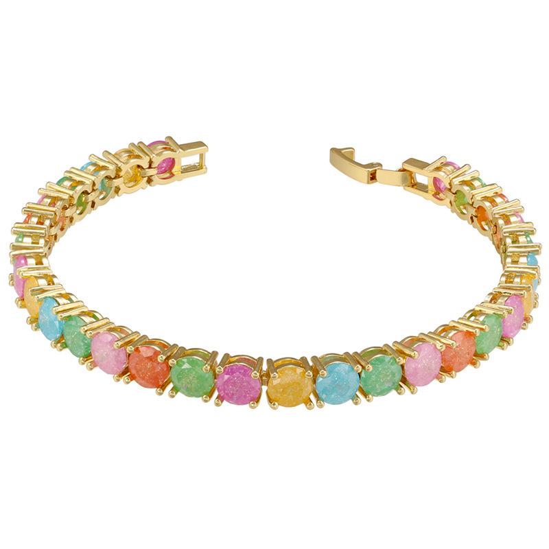 

Цветной бриллиантовый браслет Браслет Одинарный ряд Инкрустированный цветными бриллиантами Браслет с круглыми бриллиантами Медь Позолоченный Vl211 золотой