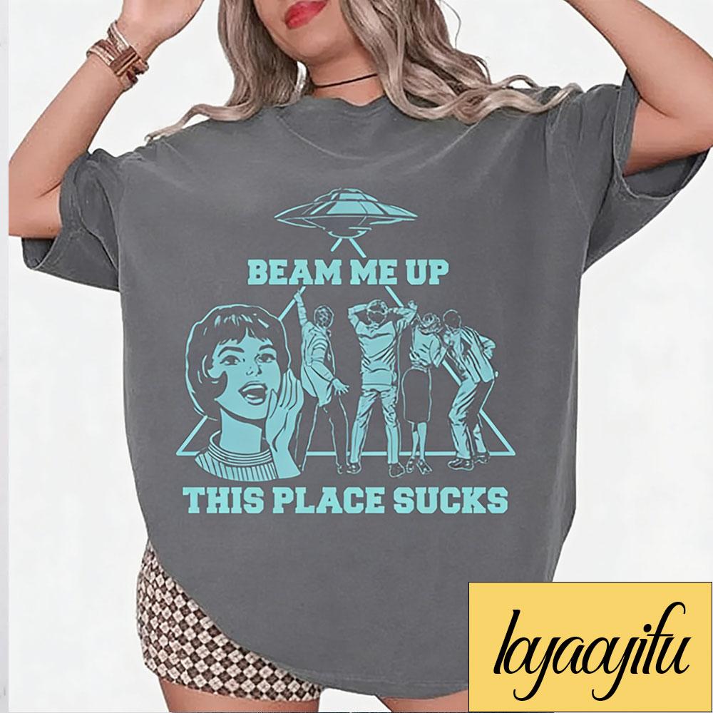 Funny Beam Me Up UFO Graphic Shirt Alien Abduction Tee Graphic T Shirts Yk Top Women Clothes Aesthetic Tee Cotton Shirts