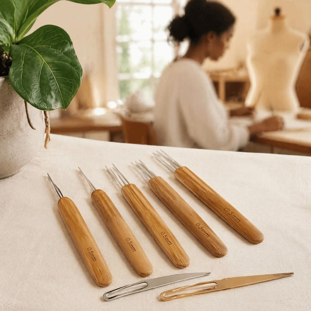 3/6Pcs Bamboo Grip Hair Loc Tool 1/2/3 Head Crochet Needles DIY Sewing Accessories