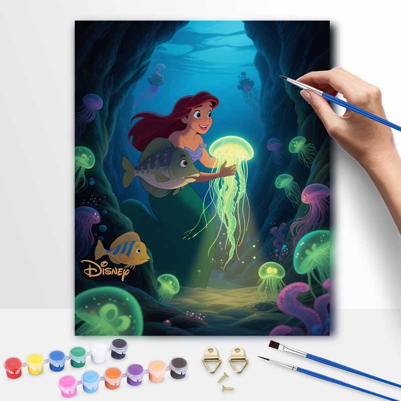 Disney digital oil painting art painting mermaid underwater sea life handmade diy home decorations