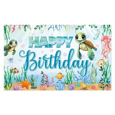 Polyester Photography Background 180*110cm Underwater World Themed Birthday Background Decoration Cartoon Colorful