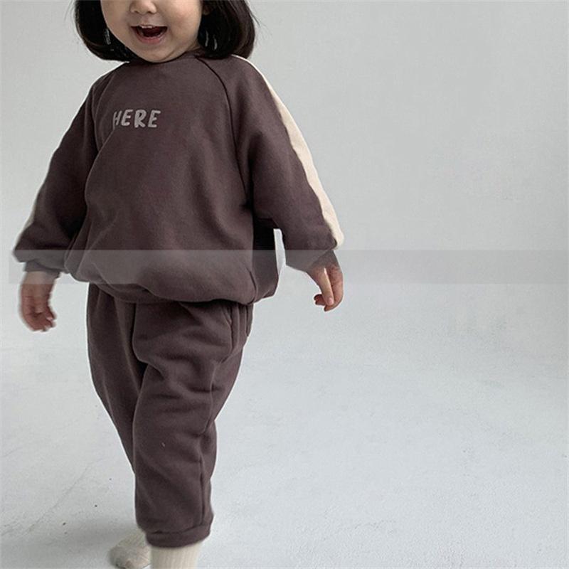 Kinder Sweatshirt Set Herbst/Winter Fleecefutter Set Jungen Mädchen Locker sitzendes Langarm Sweatshirt + Hose 2-teilig