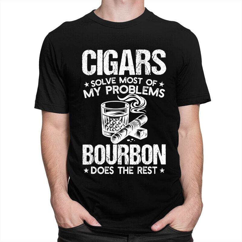 Male Cigars Solve Most Of My Problems Bourbon Does The Rest T Shirt Pure Cotton Tshirt Fashion Casual Creative Graphics Tee Top