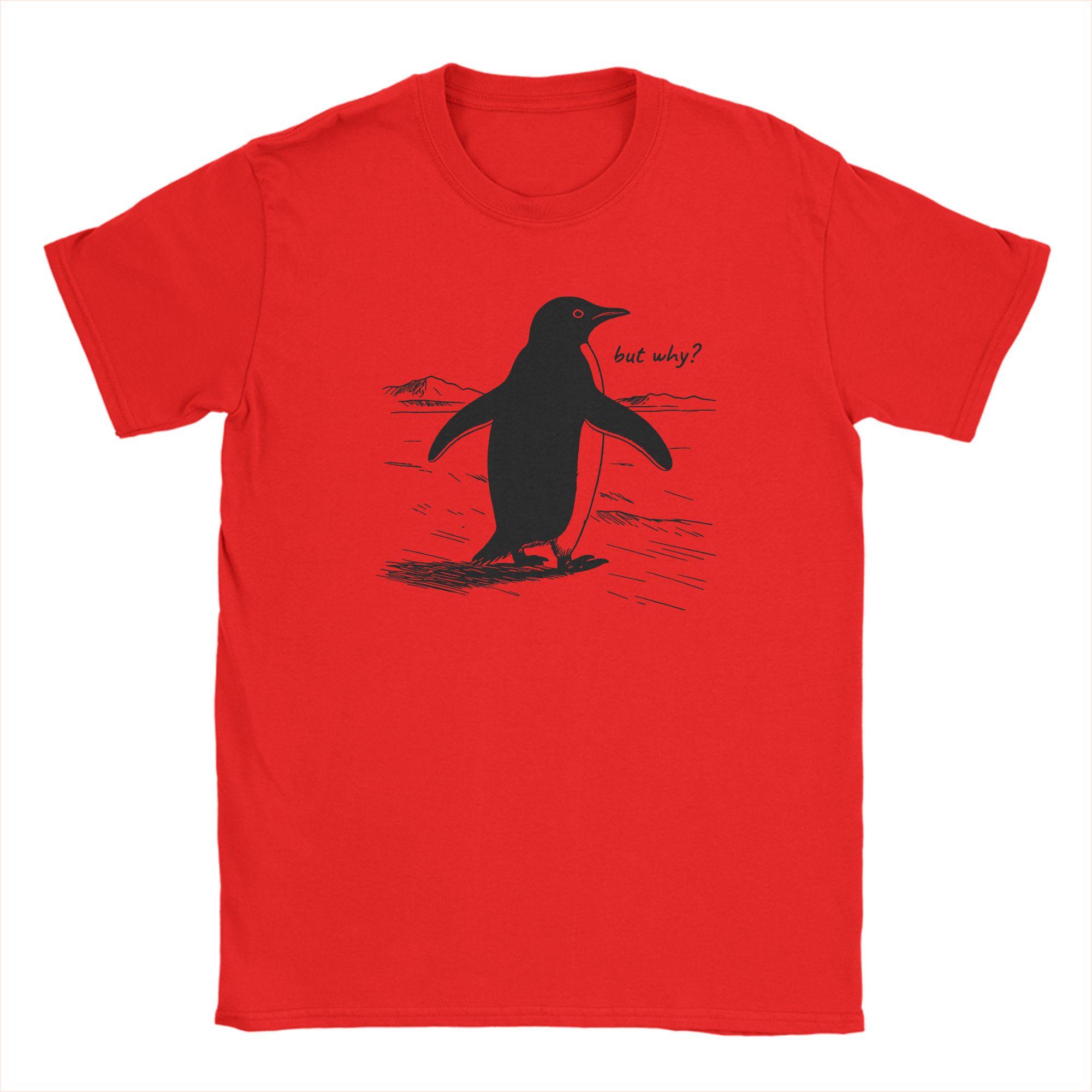 But Why Penguin Nihilist Penguin  T Shirt for Men 100 Cotton Leisure TShirts Round Neck  Tees Short Sleeve Clothes Gift S
