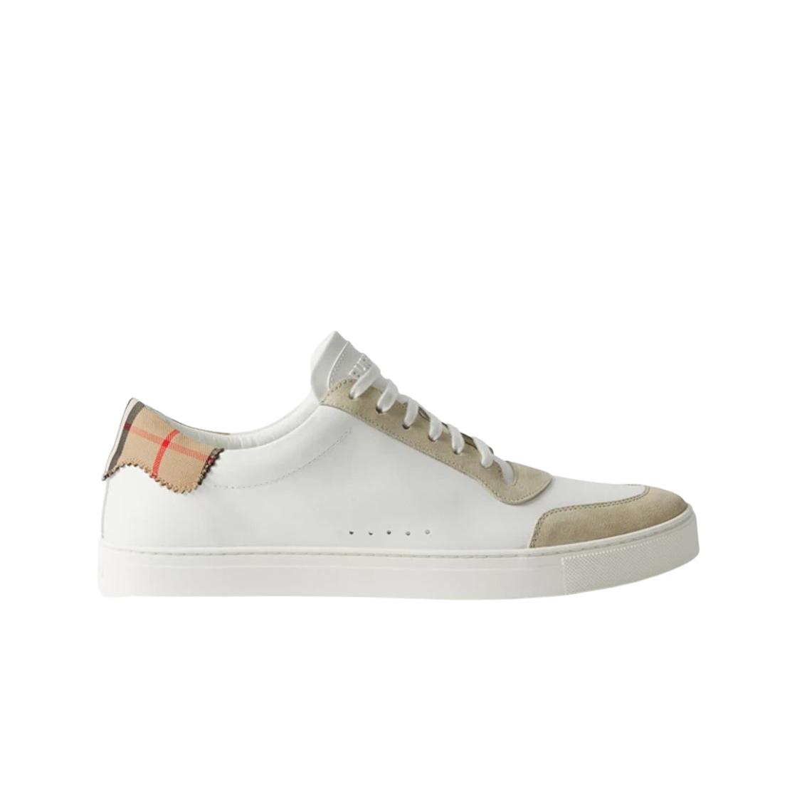 

Кроссовки Burberry из кожи, замши, хлопка с клеткой, нейтрально-белые EU 41