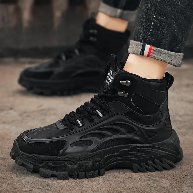 Men Boots Winter Warm Snow Boots High Top Cotton Shoes Thick Sole Outdoor Anti Slip Lace Up Cold Proof Comfort Ankle Boots