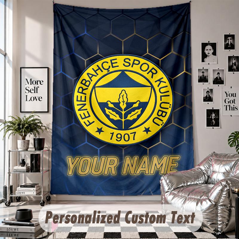 Custom Tapestry Wall Hanging, Fenerbahçe FC Personalized Name Text Home Wall Decor