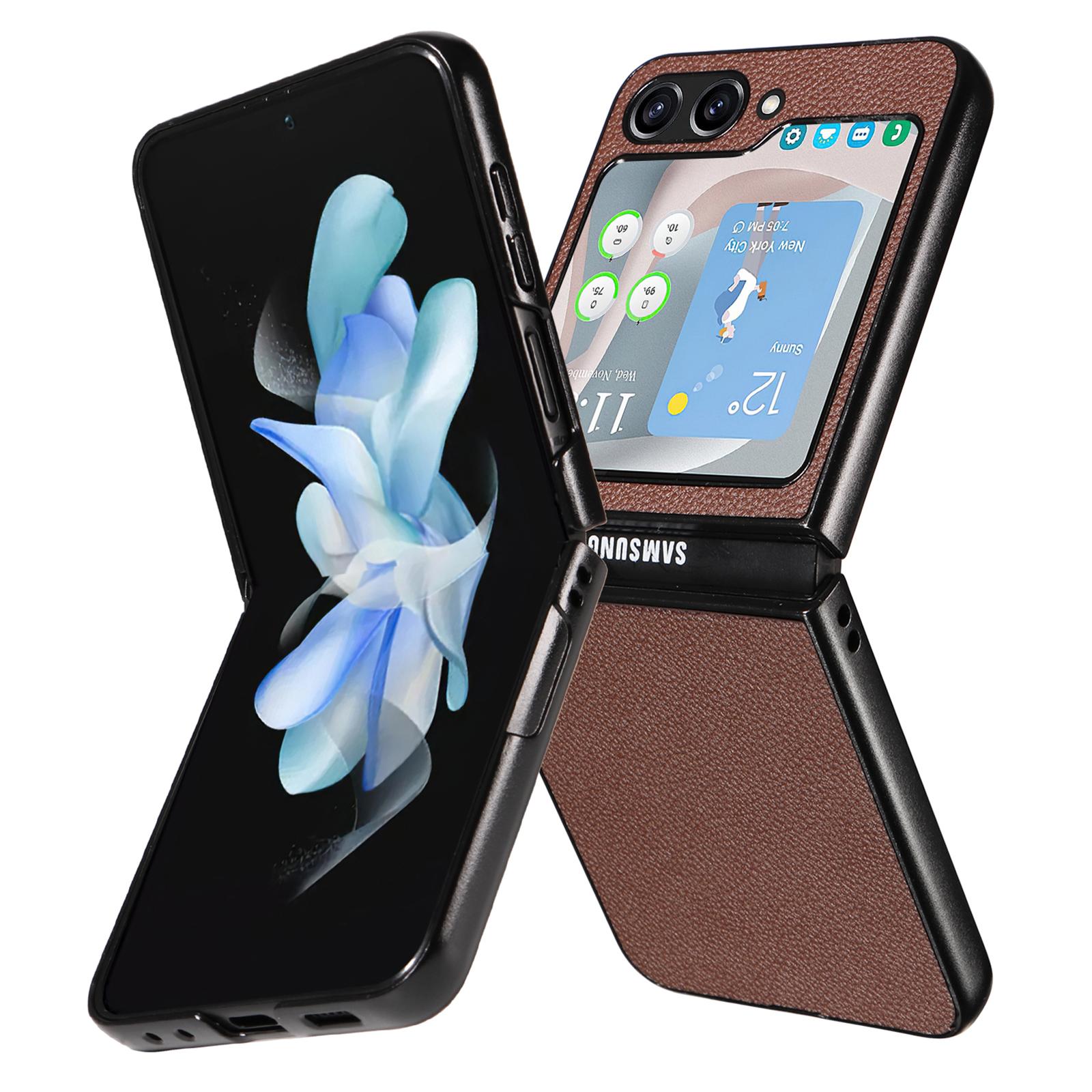 

For Samsung Galaxy Z Flip7 FE 5G/Z Flip6 5G Case Litchi Texture Leather+Hard PC Phone Cover Brown