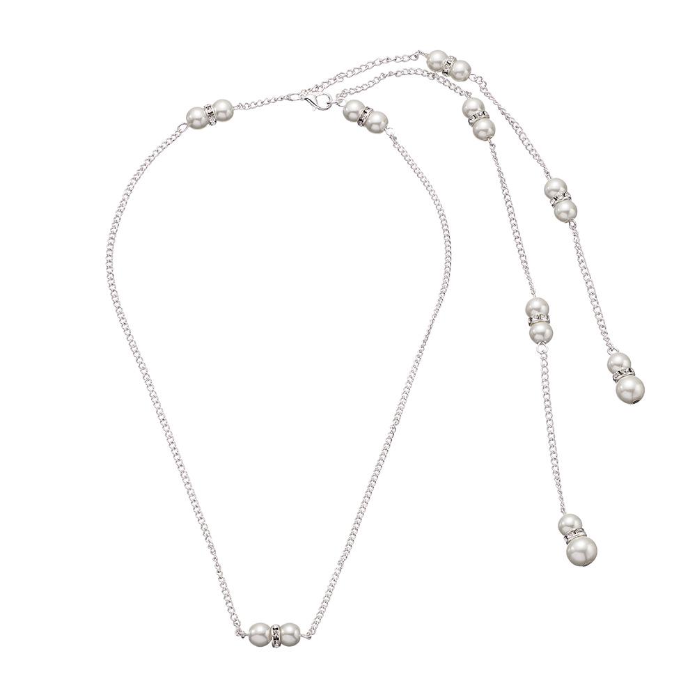 Beach Vacation Style Sexy Necklace with Diamond Body Chain Pearl Pendant Tassel Back Chain Dress Accessories