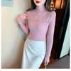 Herbst und Winter Damen Pullover Bottoming Shirt Halbhoher Hals ausgehöhltes gestricktes Bottoming Shirt Schlanke, vielseitige Langarmbluse