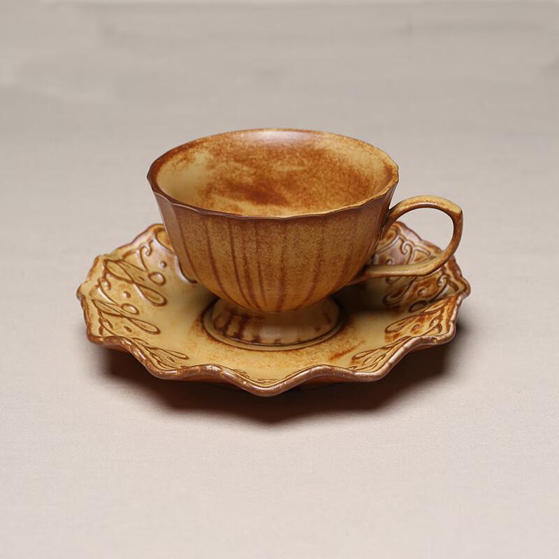 Shangqi Kiln Glaze Retro Fancy Coffee Cup and Saucer Set