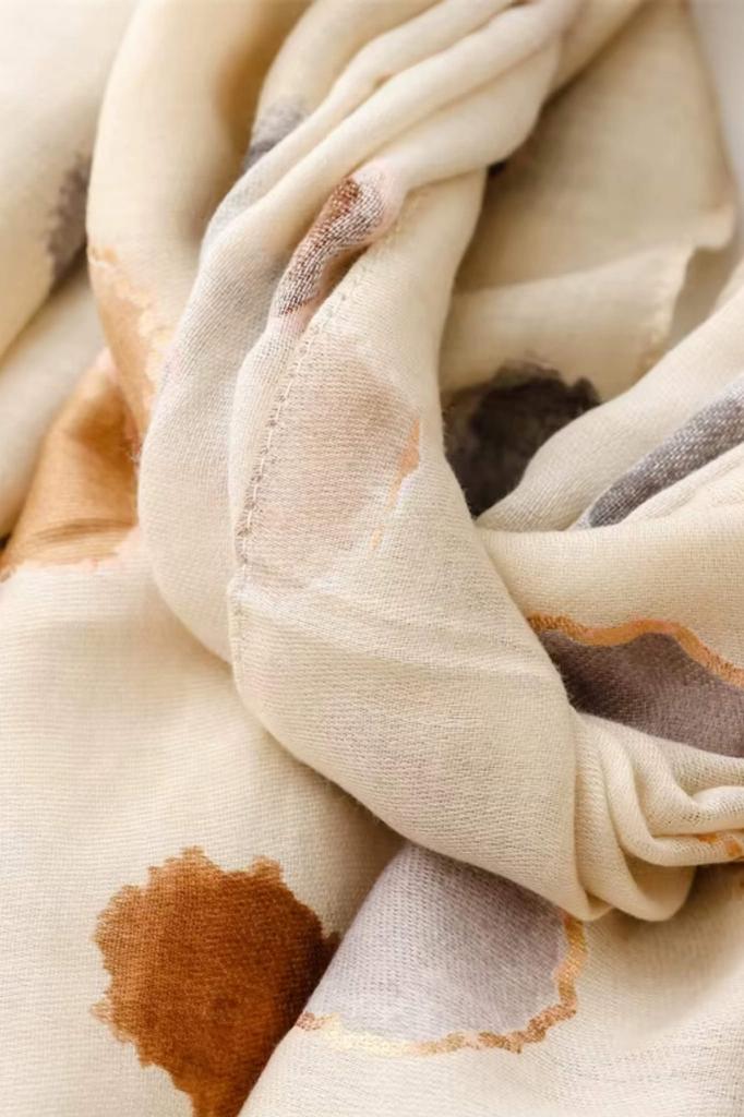 Beige Scarf with Colorful Dots - 180x90 , Cotton and Viscose