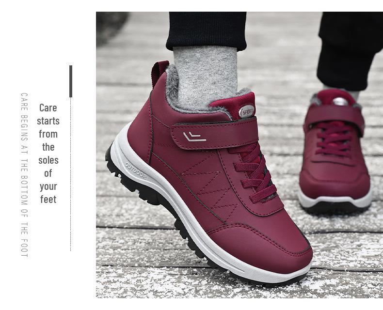 Men's and Women's Winter Velvet Lined Cotton Boots - Big Size Velcro Snow Shoes for Outdoors