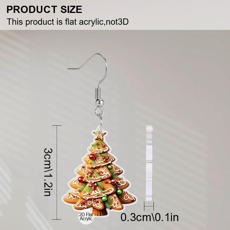 2D Flat Christmas Earrings for Women Cute Colorful Acrylic Christmas Tree Dangle Holiday Earrings Decoration Christmas Jewelry Gifts