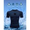 Men's Navy Blue Black Heart Print Compression Rash Guard, Quick Dry Breathable Water Sports & Gym Workout Top