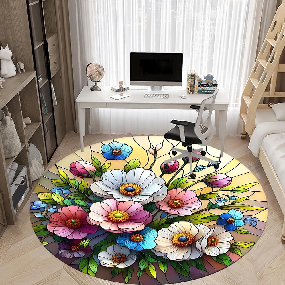 1pc Floral Stained Office Round Area Rug, Indoor Mat Suitable ForOffice, Under Office Chairs Bedroom Living Room Home Decor, Room Deco  D092