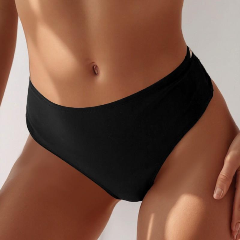 Damen einfarbiger Tanga-Bikinihose mit Kreuzrücken-Trägern Schwimmen Wassersport